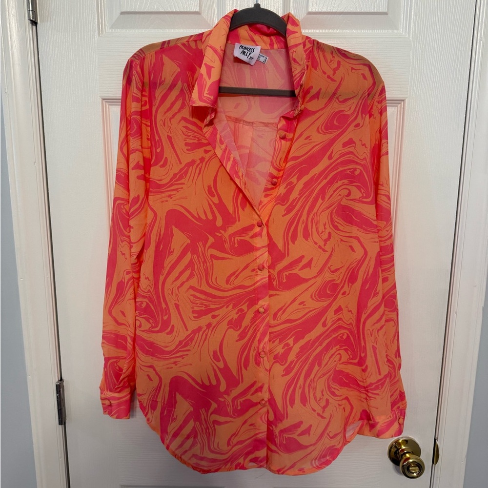 Princess Polly Pink and Orange Swirl Blouse